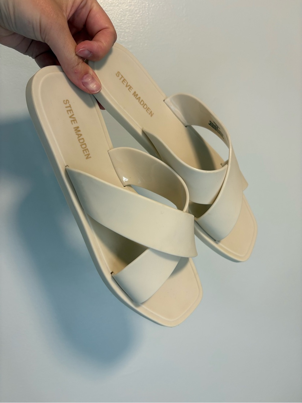 Steve Madden Horizon Cream Cross-Strap Slide Sandals